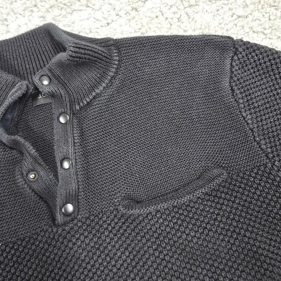 J Crew Sweater Mens‎ Medium Blue Thermal Knit Long Sleeve 1/4 Snap Cotton READ - Picture 4 of 13